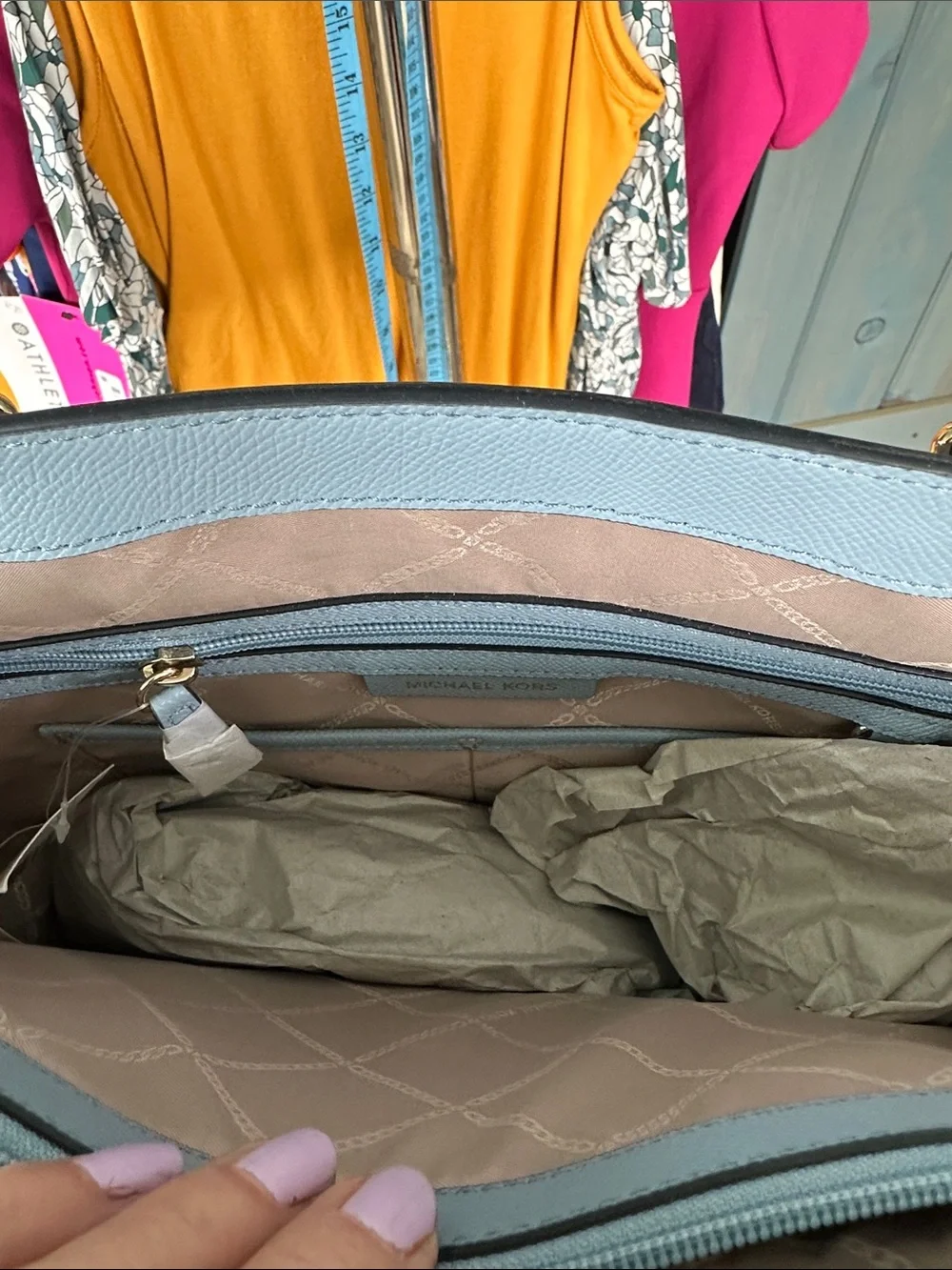 Michael Kors Pale Blue Saffiano Leather Tote with Gold Hardware NWT
